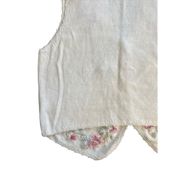 1980s Carolyn Taylor White Knitted Floral Embroidered Vest Sz M - Picture 4 of 9